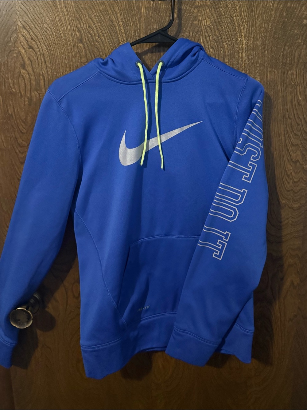 Nike Royal Blue Pullover Hoodie with Neon Yellow Drawcords